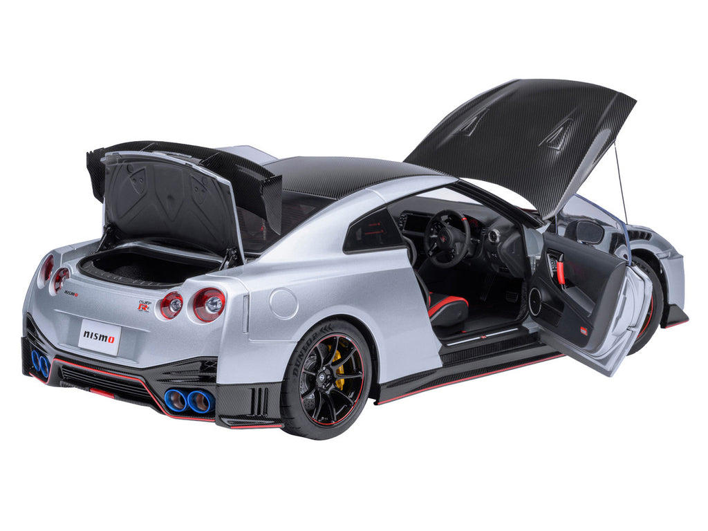 2022 Nissan GT-R (R35) Nismo Special Edition RHD (Right Hand Drive) Ultimate Metal Silver with Carbon Hood and Top 1/18 Model Car by Autoart-1