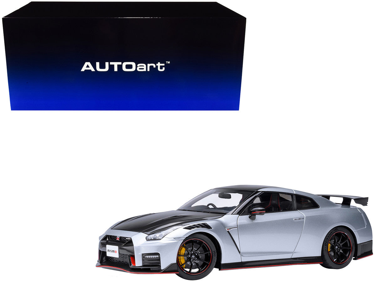 2022 Nissan GT-R (R35) Nismo Special Edition RHD (Right Hand Drive) Ultimate Metal Silver with Carbon Hood and Top 1/18 Model Car by Autoart-0
