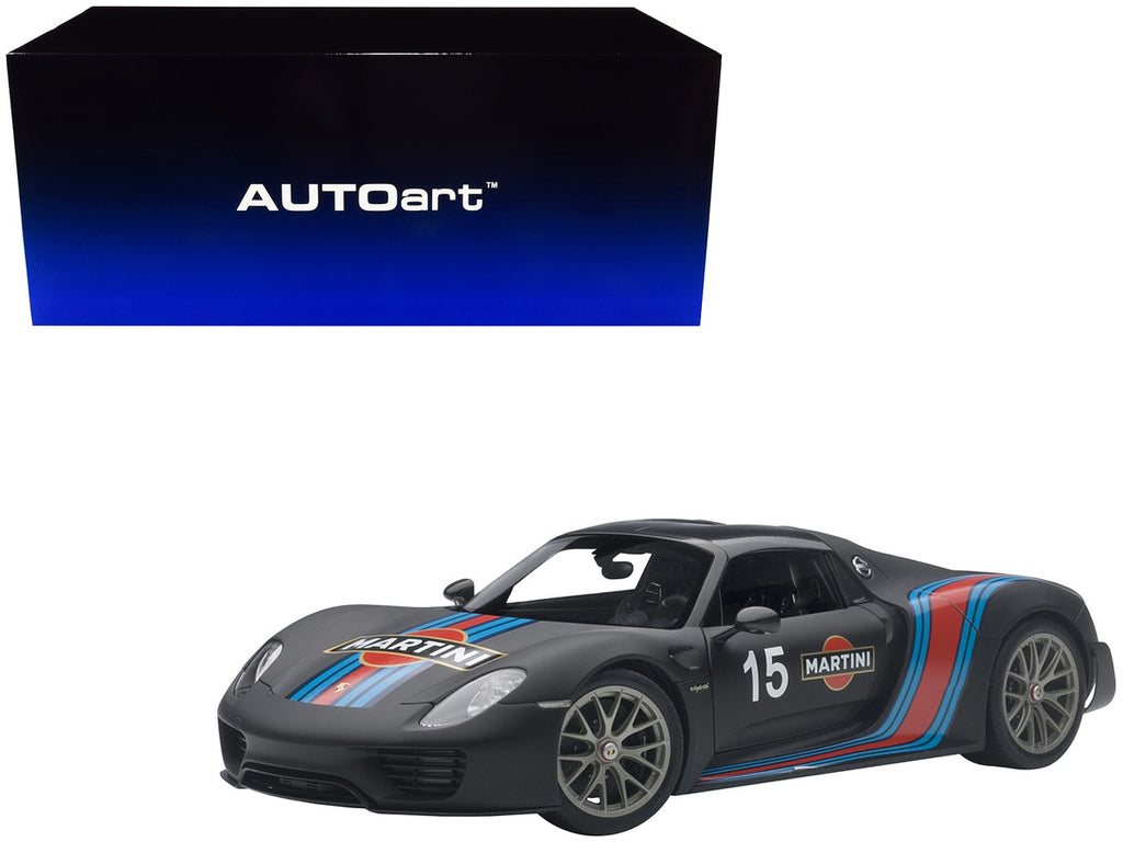 Porsche 918 Spyder Weissach Package Black/ Martini Livery #15 1/18 Model Car  by Autoart-0