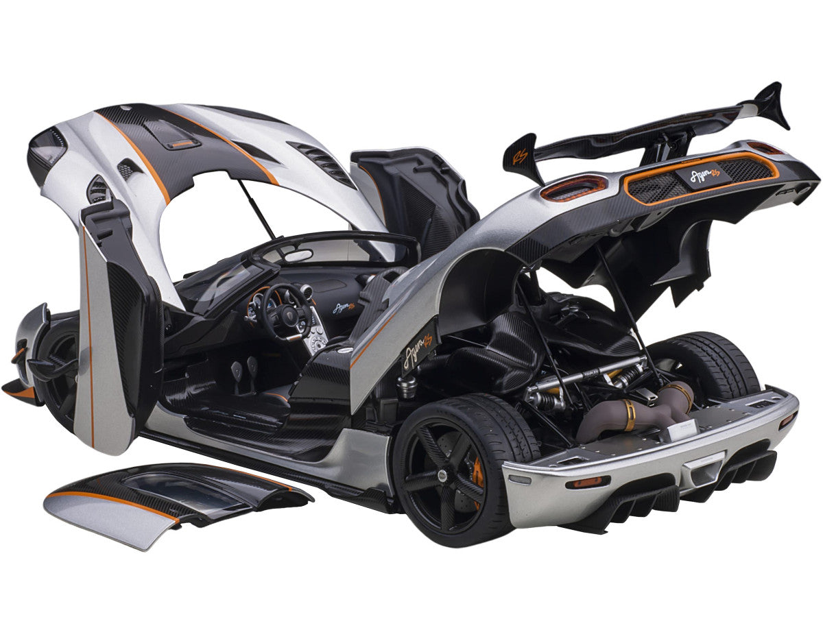 Koenigsegg Agera RS Moon Silver with Carbon and Orange Accents 1/18  Model Car by Autoart-1