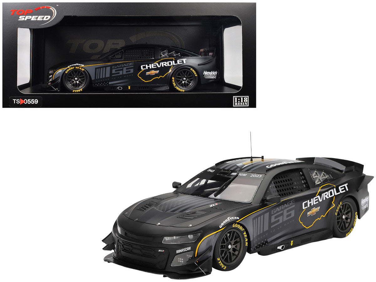 Chevrolet Camaro ZL1 #24 "Hendrick Motorsports Test Car" Matt Black with Graphics 1/18 Model Car by Top Speed